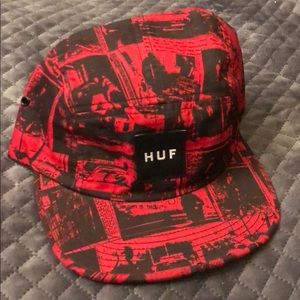 Red and black HUF hat